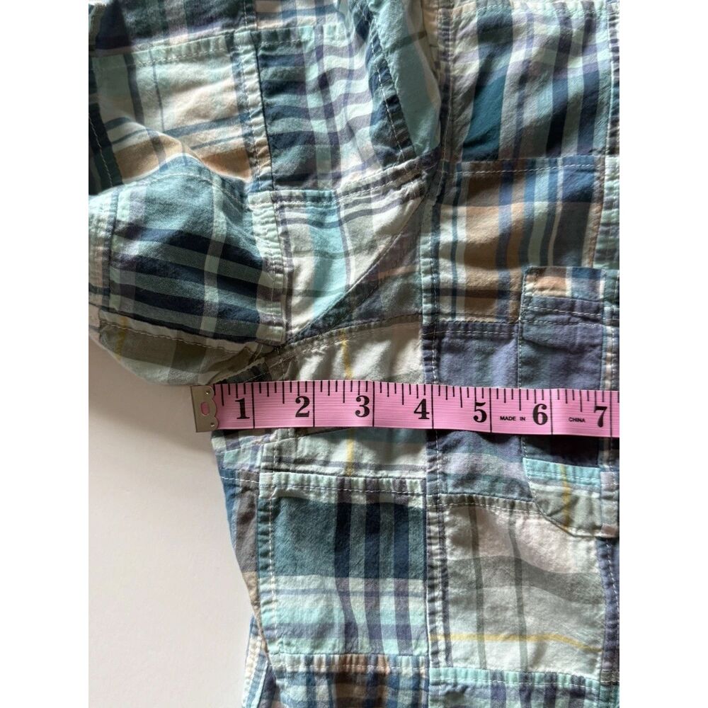 LL Bean Madras Plaid Button Shirt Patchwork Roll Tab Sleeve Country Cottage XL - Picture 11 of 16